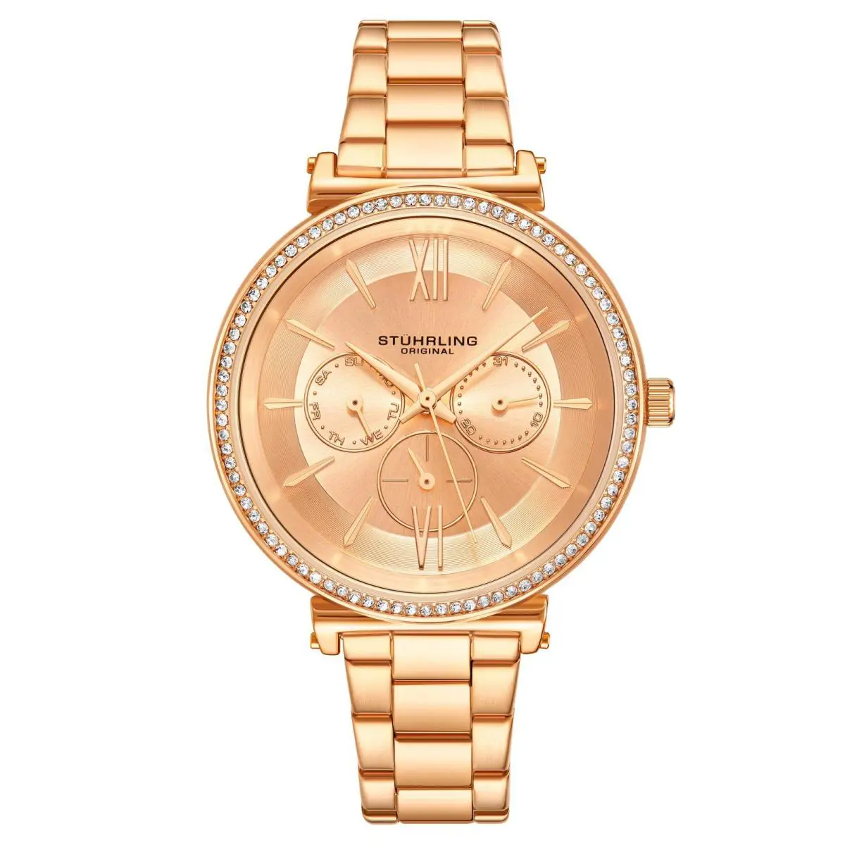 Stuhrling Symphony-3908.5 Rose Gold Stainless Steel Orange Dial Wristwatch 3908.5 - Dial: Orange, Band: Rose Gold