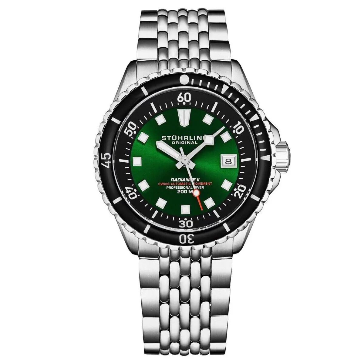 Stuhrling Radiance Diver Green/stainless Steel Green Dial Wristwatch 1009.03