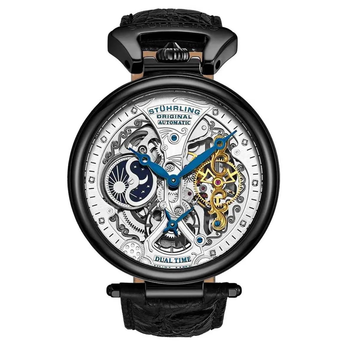 Stuhrling Legacy Silver Dial/ Black Crocodile Silver Dial Wristwatch 127A2.33F52