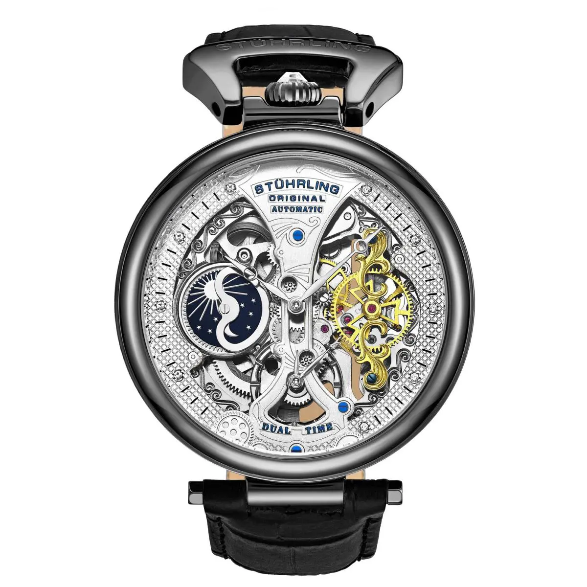 Stuhrling Legacy 3920 Black/leather Silver Dial Wristwatch 3920.4