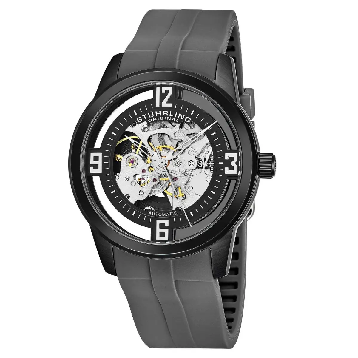 Stuhrling Legacy Gray/black Rubber Skeleton Dial Wristwatch 877C.04 - Dial: Other, Band: Gray