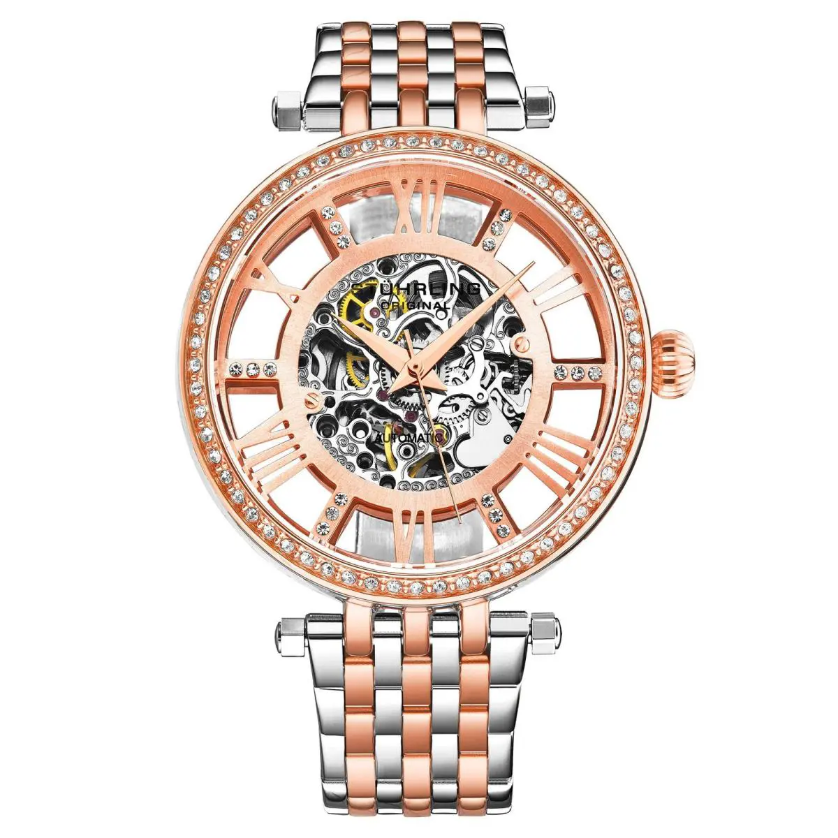 Stuhrling Legacy-3944.3 Silver Stainless Steel Orange Dial Wristwatch 3944.3 - Dial: Orange, Band: Silver