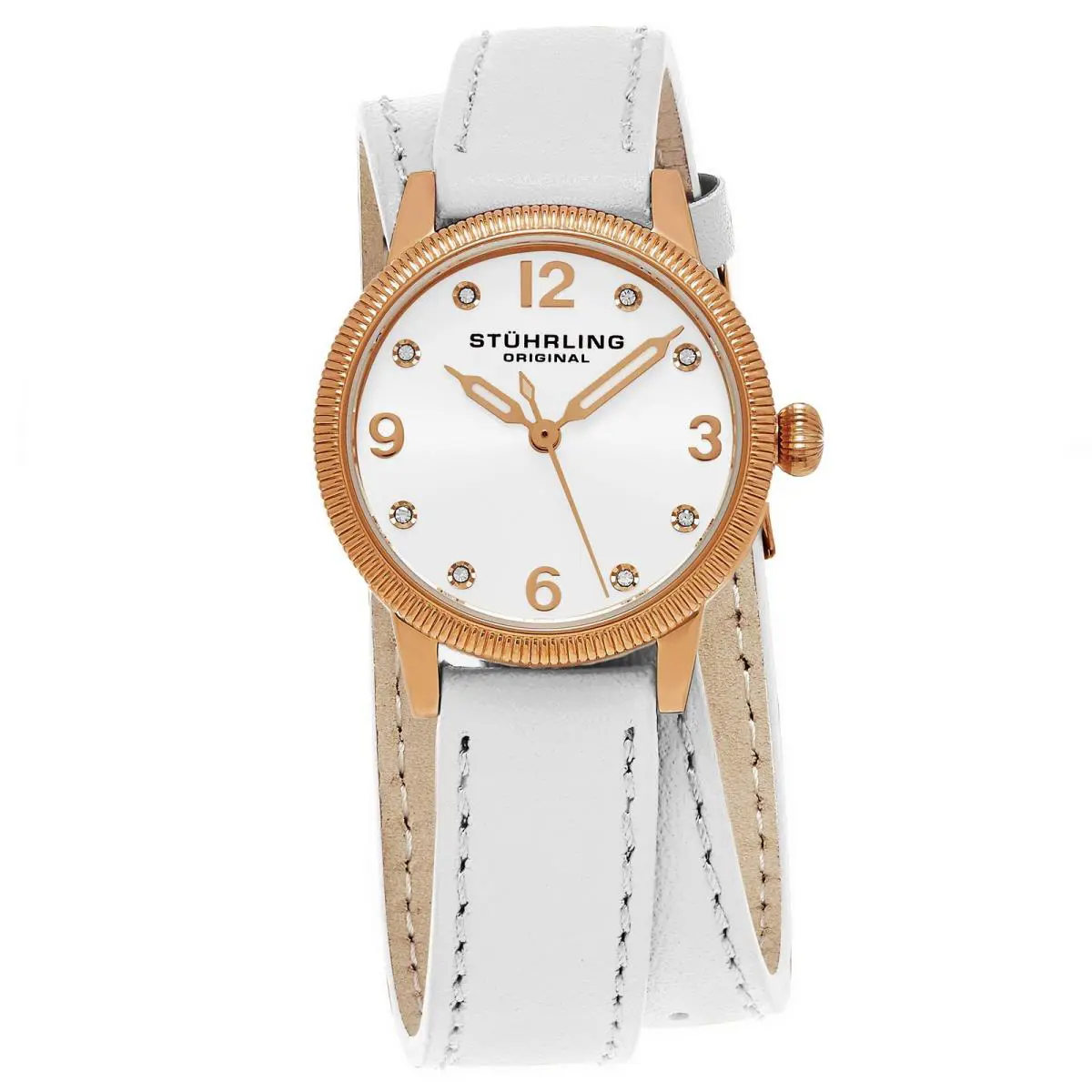 Stuhrling Vogue White/leather White Dial Wristwatch 646.03 - Dial: White, Band: White