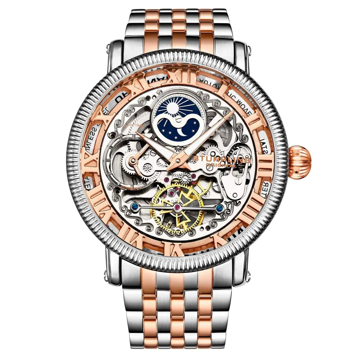 Stuhrling Legacy Steel Rose Gold/stainless Steel Silver Dial Wristwatch 3922.3