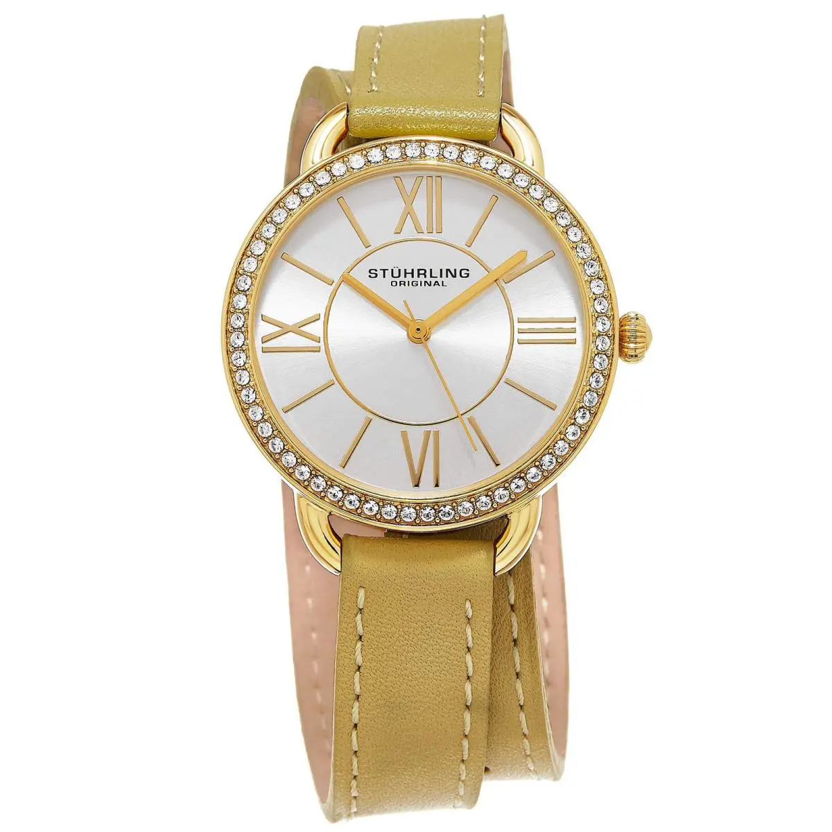 Stuhrling Vogue Tan Leather Silver Dial Wristwatch 587.04