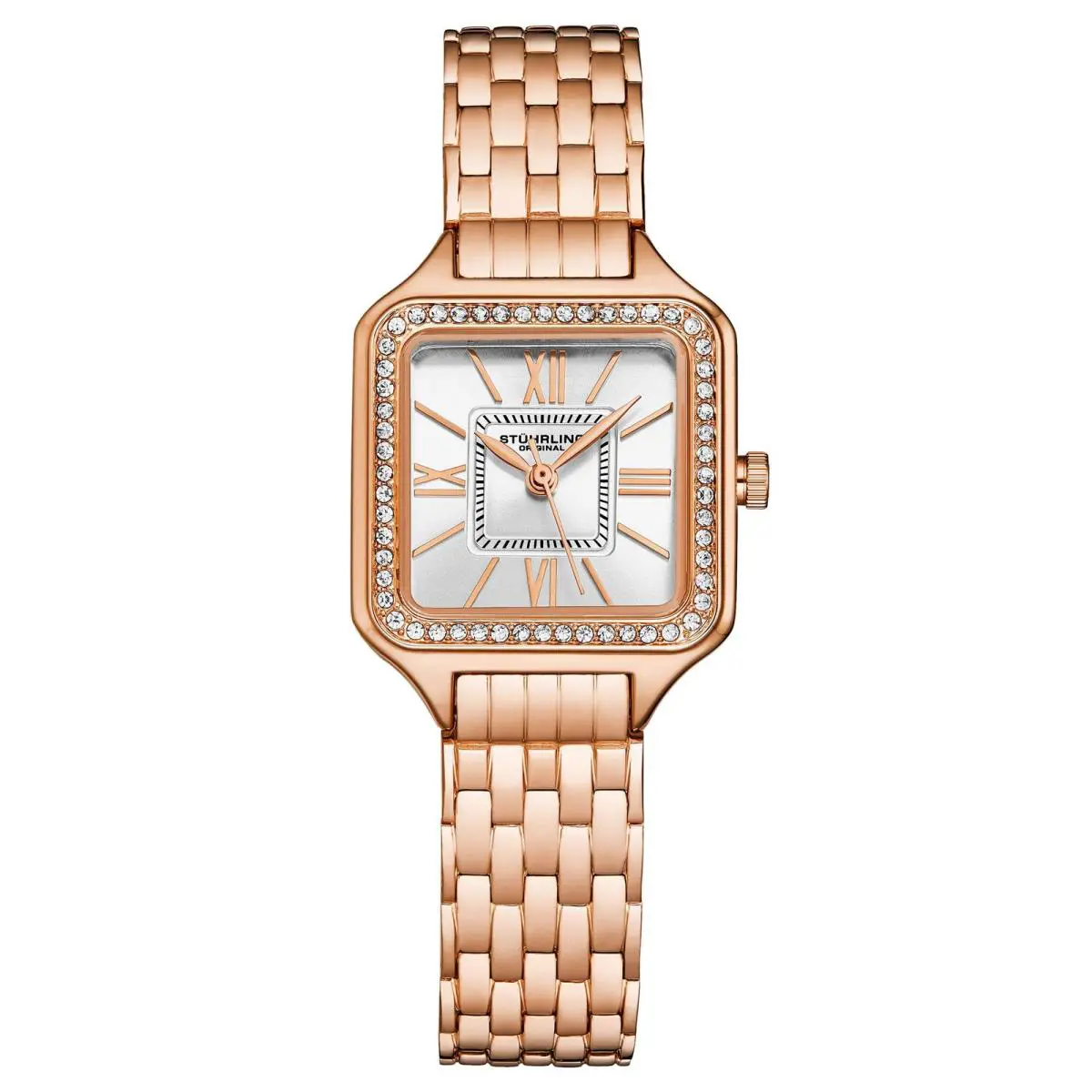 Stuhrling Confidant Square Crystal Classic Rose/square Silver Dial Wristwatch 4020.3