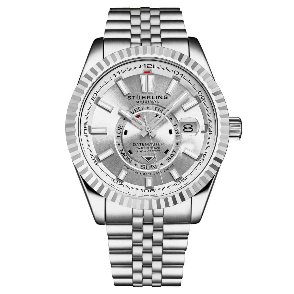 Stuhrling Datemaster Swiss Automatic 42mm Classic Silver/stainless Steel Silver Dial Wri