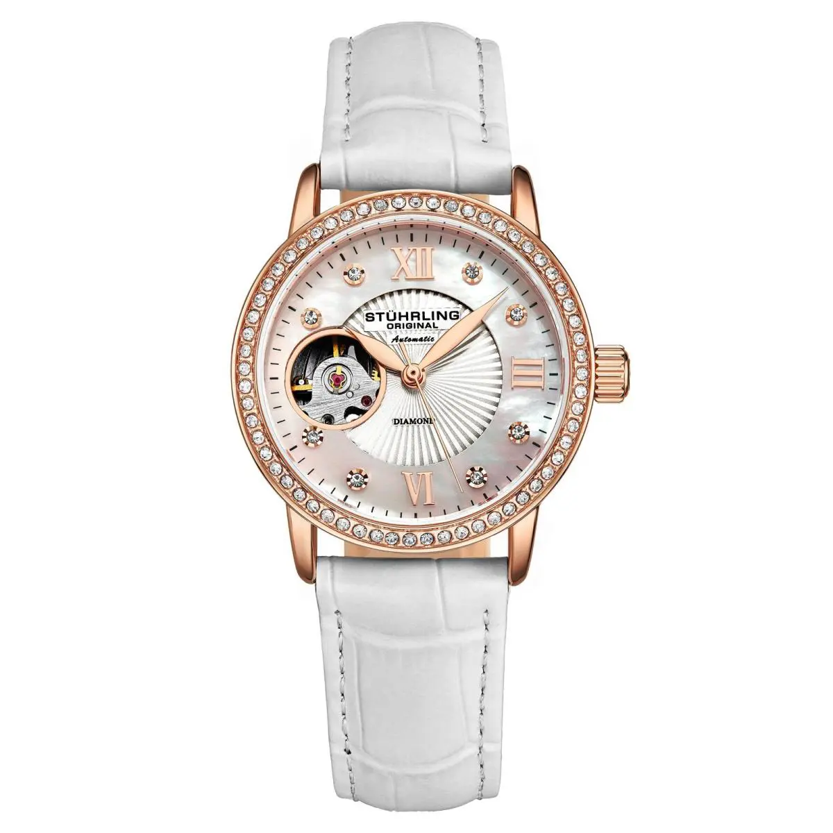 Stuhrling Legacy Automatic Skeleton Black/leather Silver Dial Wristwatch 3952.2