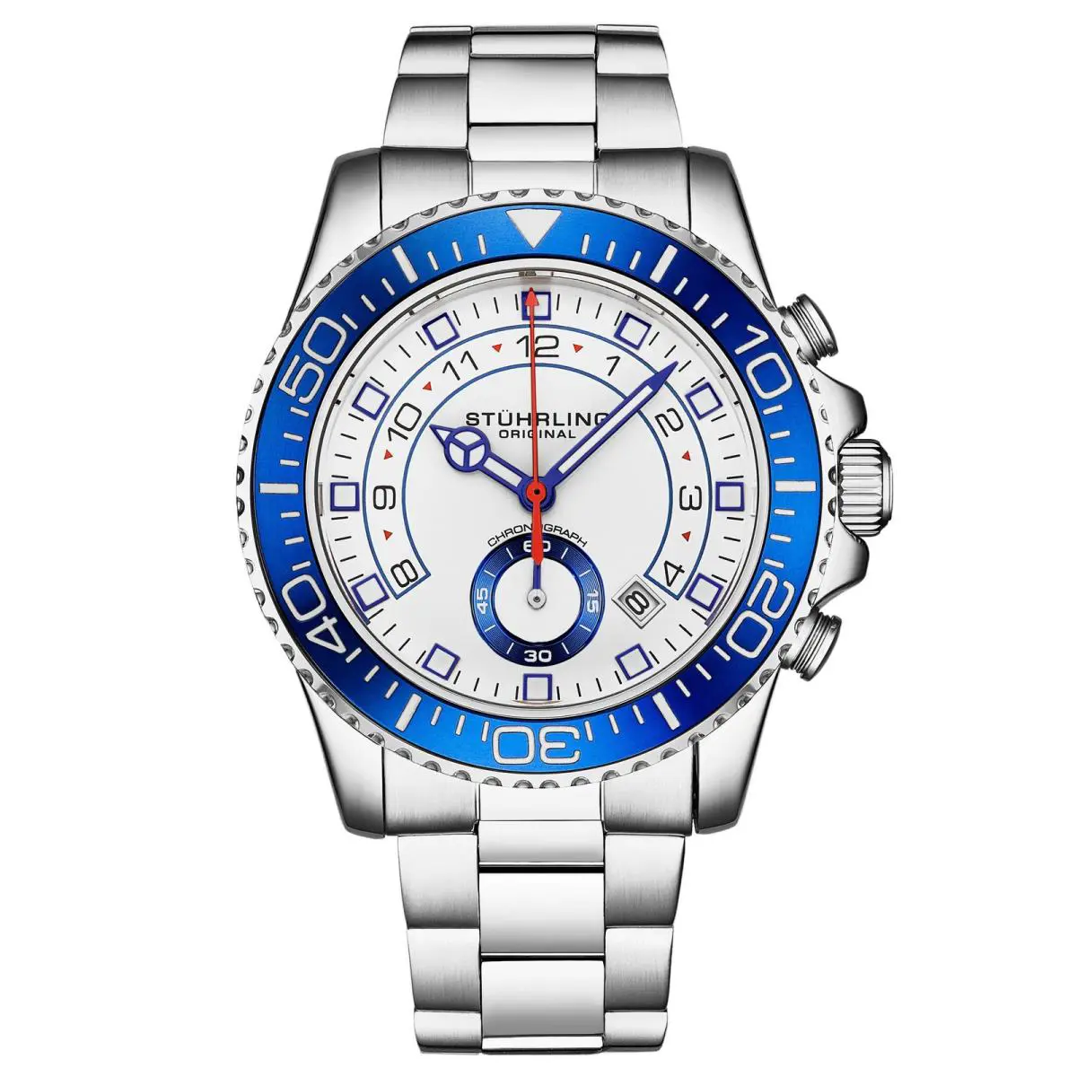 Stuhrling Aquadiver 3966 Watch Silver/stainless Steel White Dial Wristwatch 3966.2
