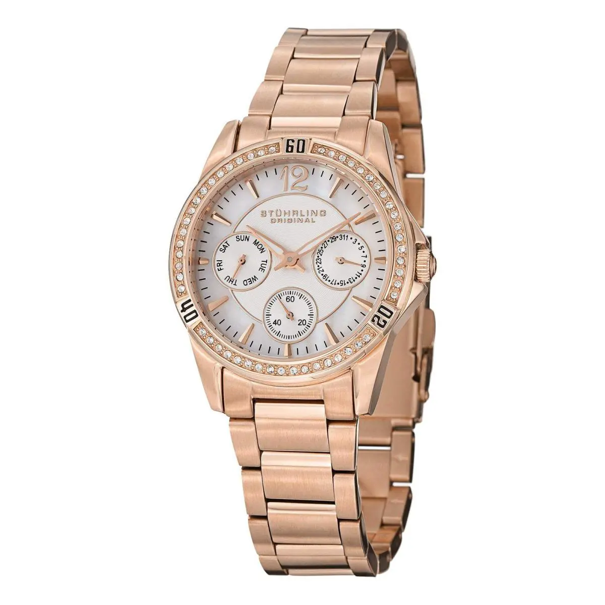 Stuhrling Aquadiver Rose Gold Stainless Steel White Dial Wristwatch 914.04