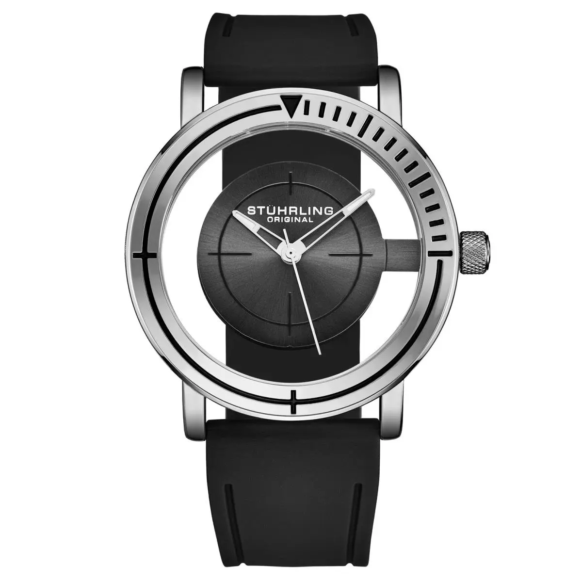 Stuhrling Sniper Quartz 40mm Classic Aviator Black/rubber Gray Dial Wristwatch 3915.2