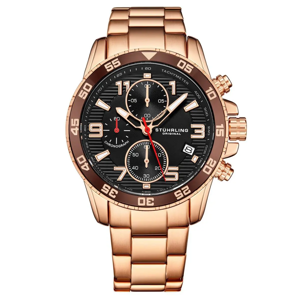 Stuhrling Monaco Rose Gold/stainless Steel Black Dial Wristwatch 3957.4