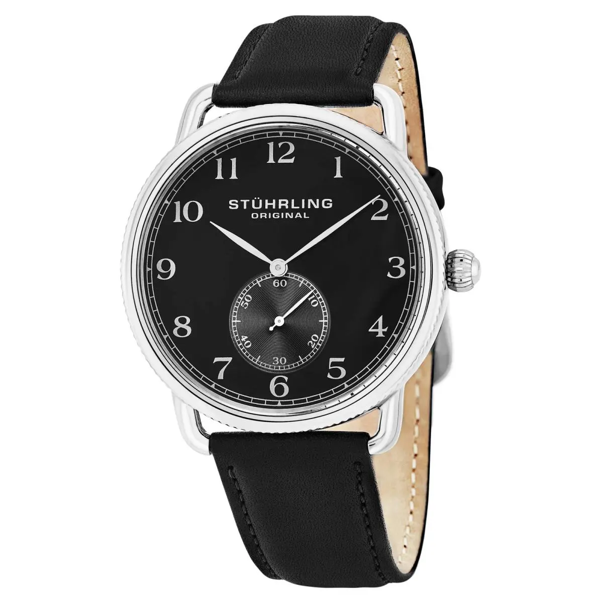 Stuhrling Symphony Black/leather/black Dial/silver Case 207.02 Black Dial Wristwatch 207