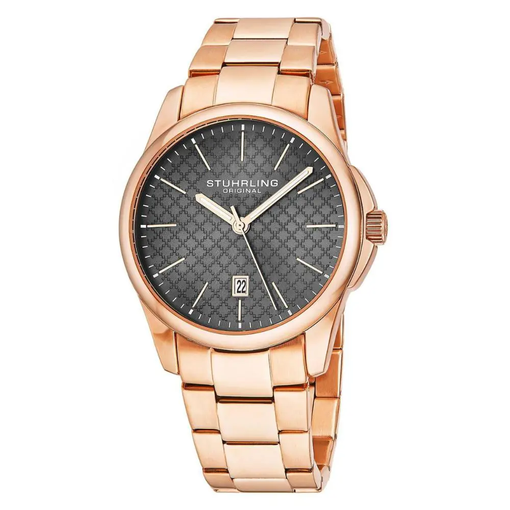 Stuhrling Argyle Quartz 42mm Classic Rose/grey Gray Dial Wristwatch 3970.5