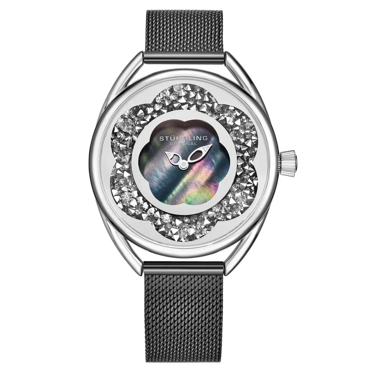 Stuhrling Lily Quartz Classic Grey/stainless Black Dial Wristwatch 995M.02 - Dial: Black, Band: Black