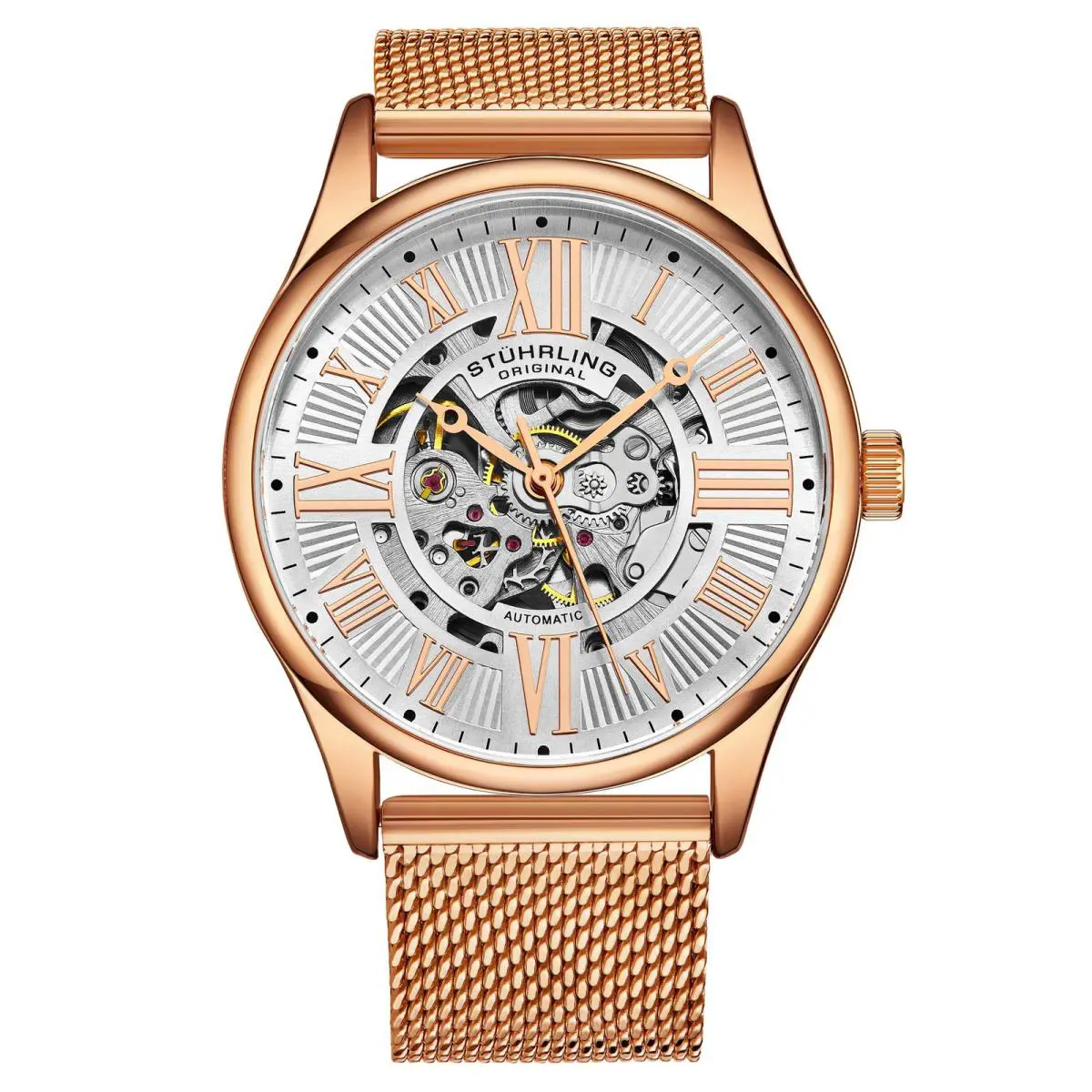 Stuhrling Legacy Rose/stainless Steel/silver Dial/rose Case Silver Dial Wristwatch 3942M