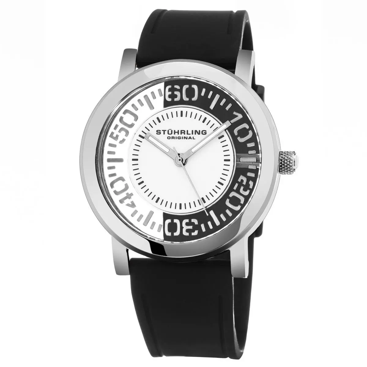 Stuhrling Symphony Silver/silicone/white Dial/silver Case White Dial Wristwatch 830.01