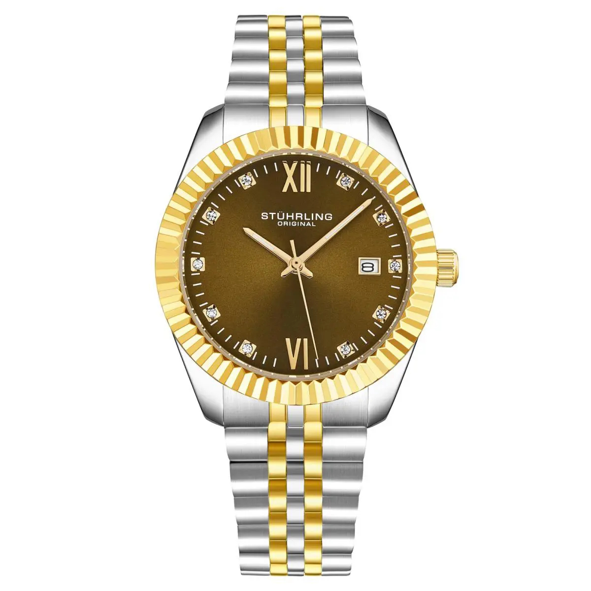 Stuhrling Gamine Classic Quartz Watch Gold/brown Green Dial Wristwatch 4024.5