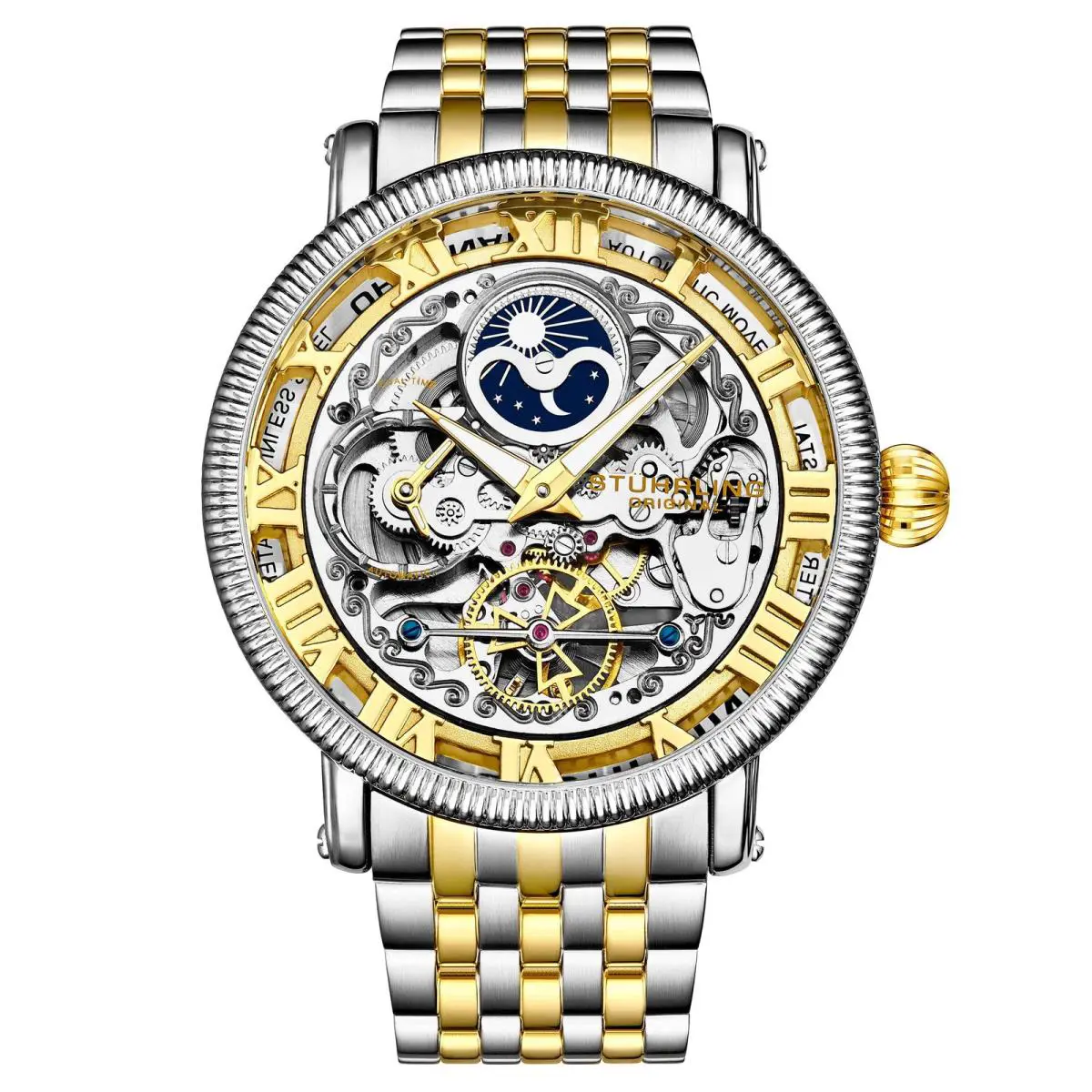 Stuhrling Legacy Silver/gold/stainless Steel Gold Dial Wristwatch 3922.2