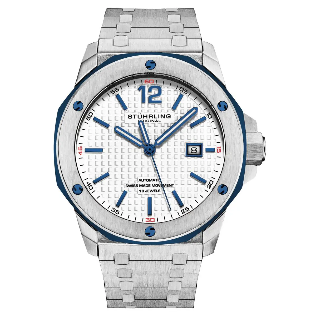 Stuhrling Fortitude Automatic 44mm Blue/silver Silver Dial Wristwatch 4047.2