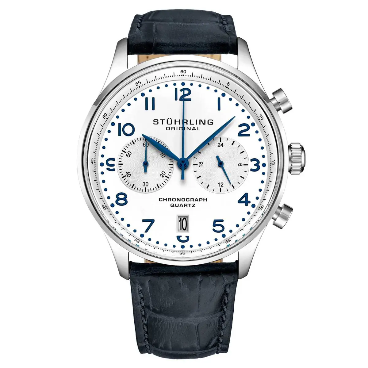Stuhrling Monaco 4012 Blue/leather White Dial Wristwatch 4012.1
