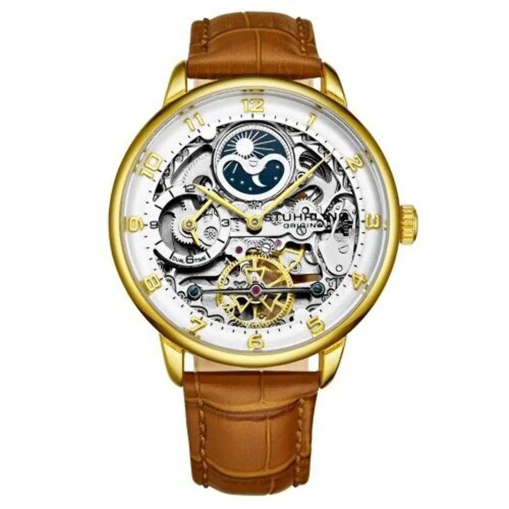 Stuhrling 3925 Automatic 40mm Skeleton Brown/leather Silver Dial Wristwatch 3925.2