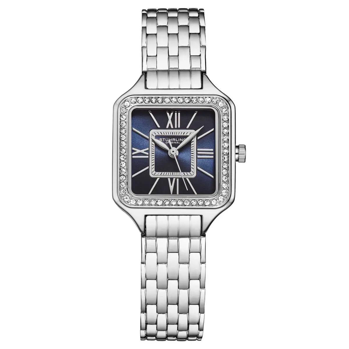 Stuhrling Confidant Square Crystal Classic Silver/blue Navy Dial Wristwatch 4020.2