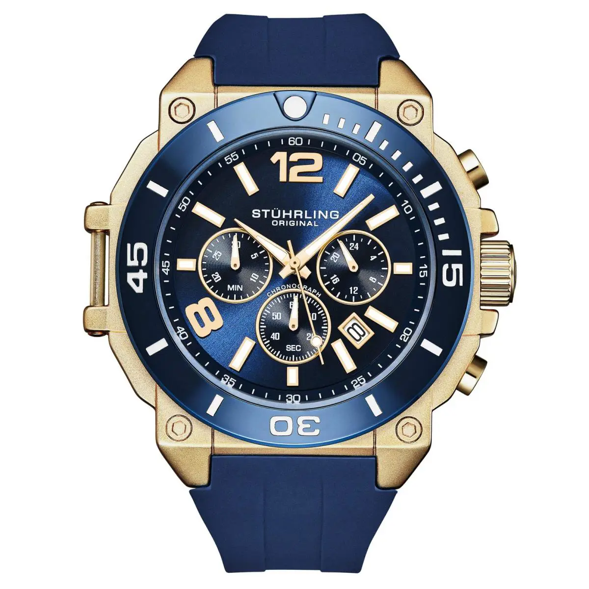 Stuhrling Spectra 50mm Japanese Quartz Chronograph Rose/blue Blue Dial Wristwatch 4054.3