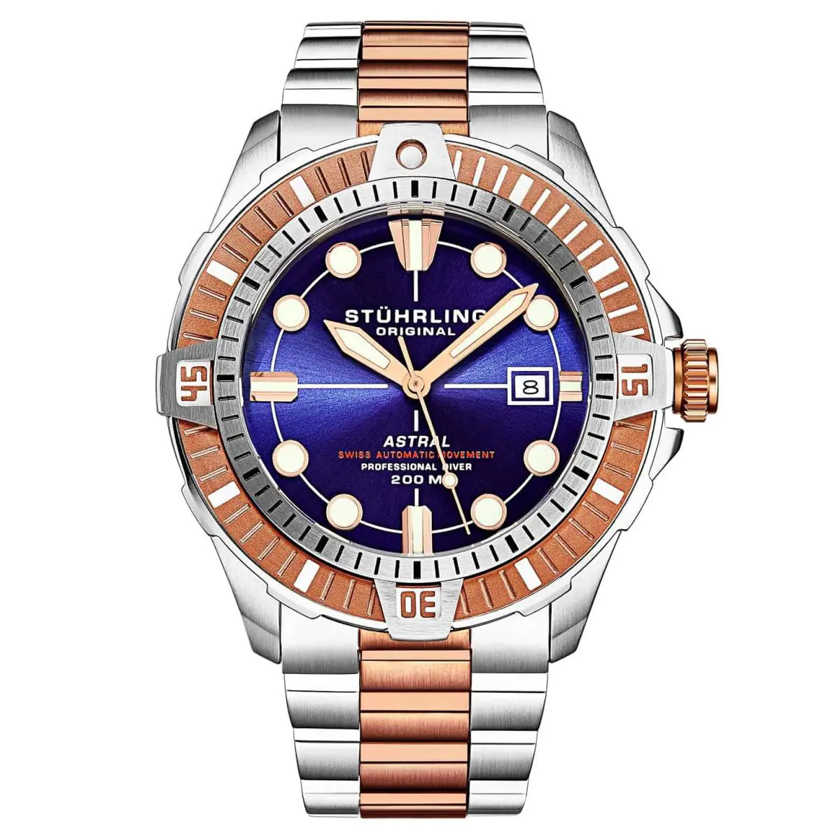 Stuhrling Astral Silver Rose Gold Two Toned/stainless /navy Dial Navy Dial Wristwatch 10