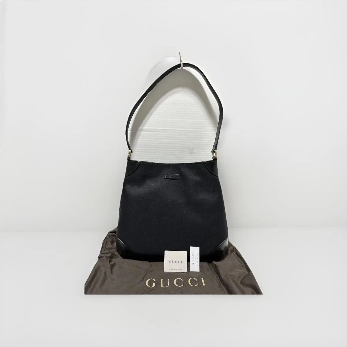 Gucci Black Heavy Canvas Hobo Black Leather Trim Logo Shoulder Bag Handbag