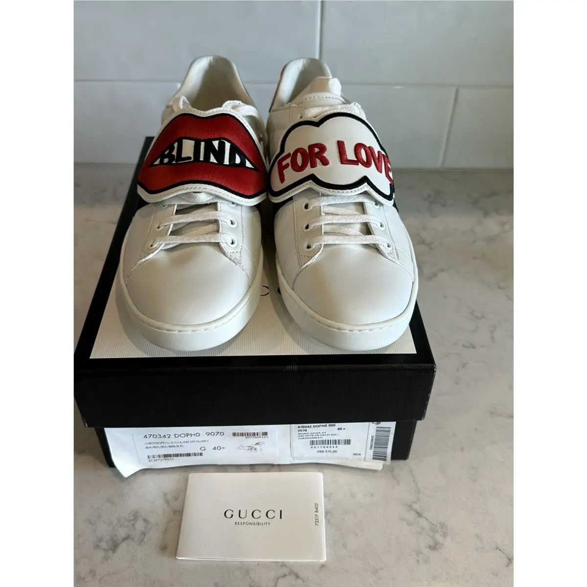 Gucci Blind For Love White Leather Low Top Sneakers Size 11 US 41 EU