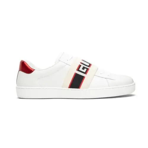 Sz 7 -  Stripe Leather Sneaker `white Red Black` 523469-0FIV0-9091 by Gucci