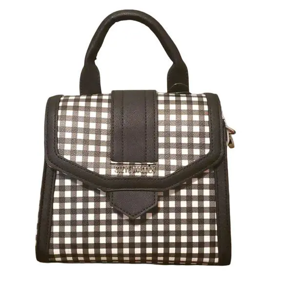 X5401 Black White Check Aubriel Handbag Purse by Steve Madden