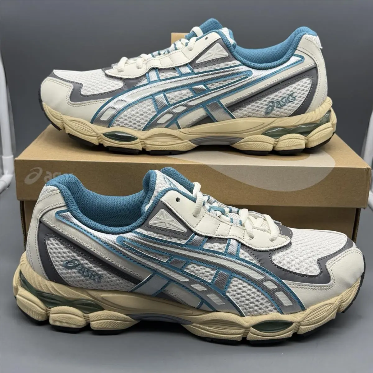 Asics Gel-nyc 2055 Men’s 11 Casual Shoes Athletic Gym Sneakers Cream Blue Teal