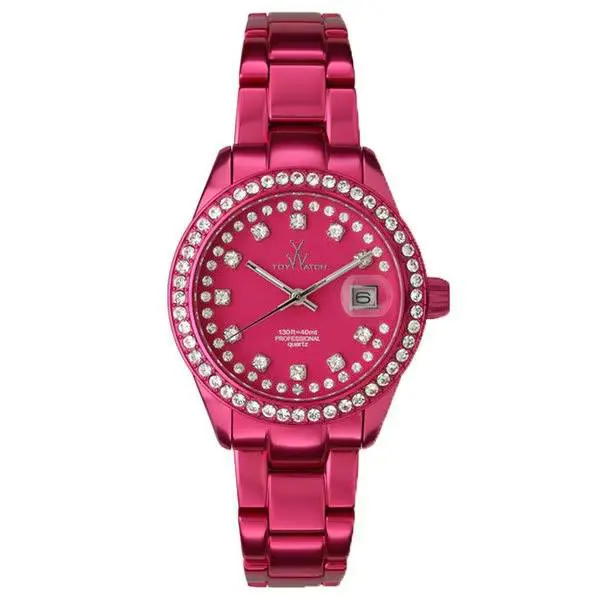 Toywatch ME27PS Metallic Stones Pink Aluminum Bracelet Ladies Fashion Watch by ToyWatch