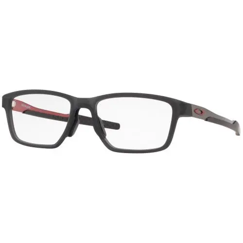 Oakley Frame 0Ox8153 Metalink Rectangle Frames - Satin Grey Smoke / Clear - Satin Black & Red/Demo Lens, lens__map: Clear