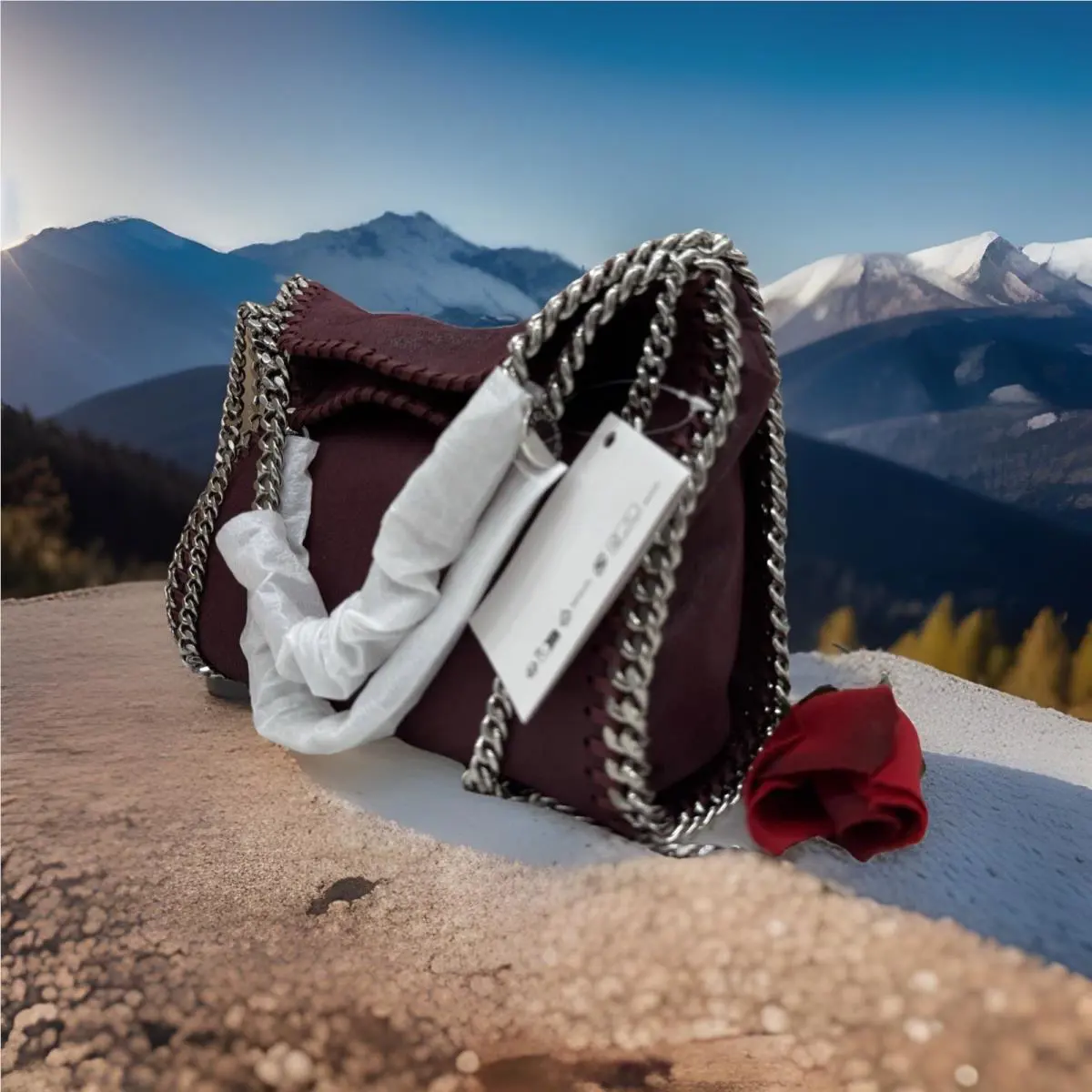 Stella Mccartney Falabella Mini Chain Trim Tote Crossbody-plum