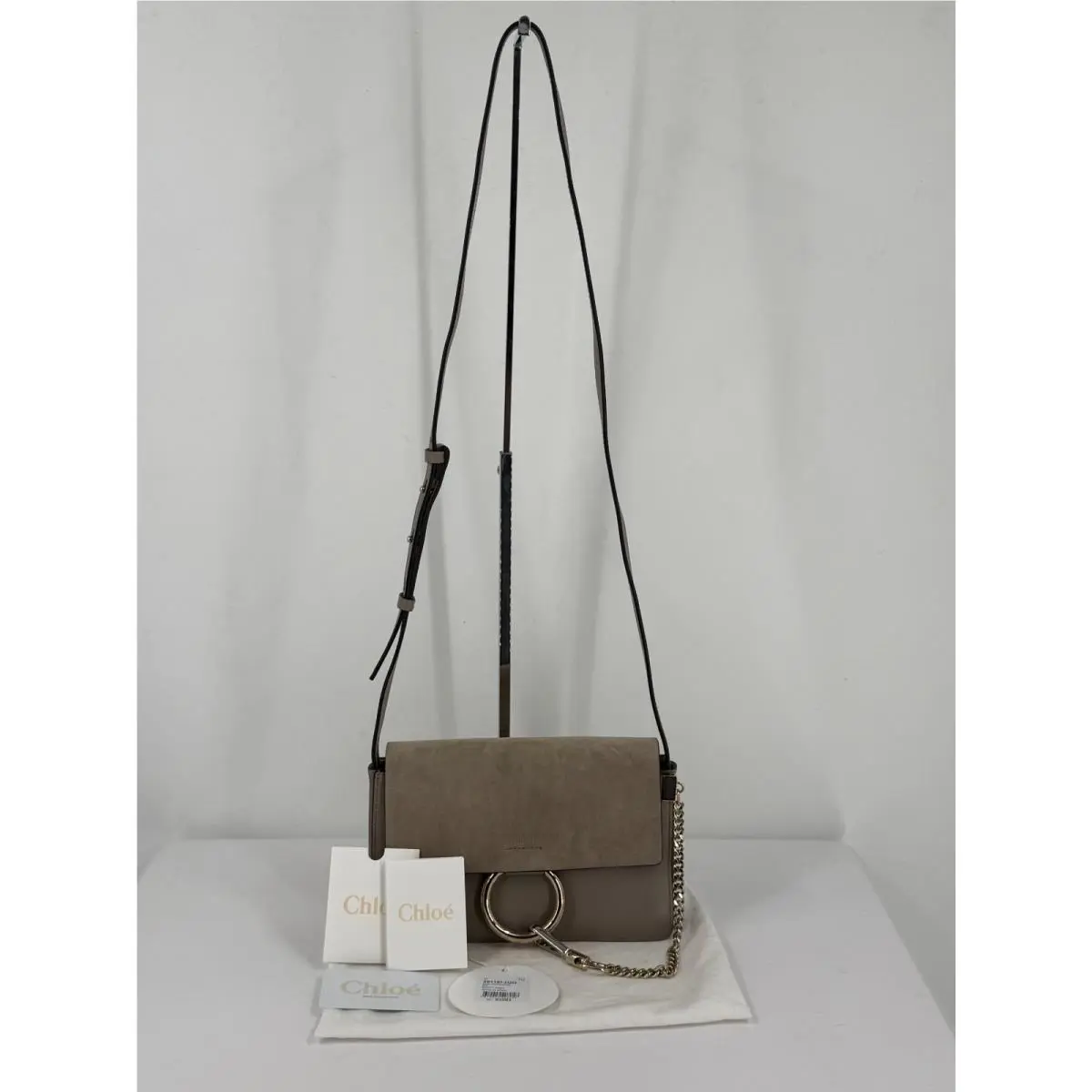 Chloe Motty Grey Suede Calfskin Small Faye Shoulder Crossbody Handbag Purse