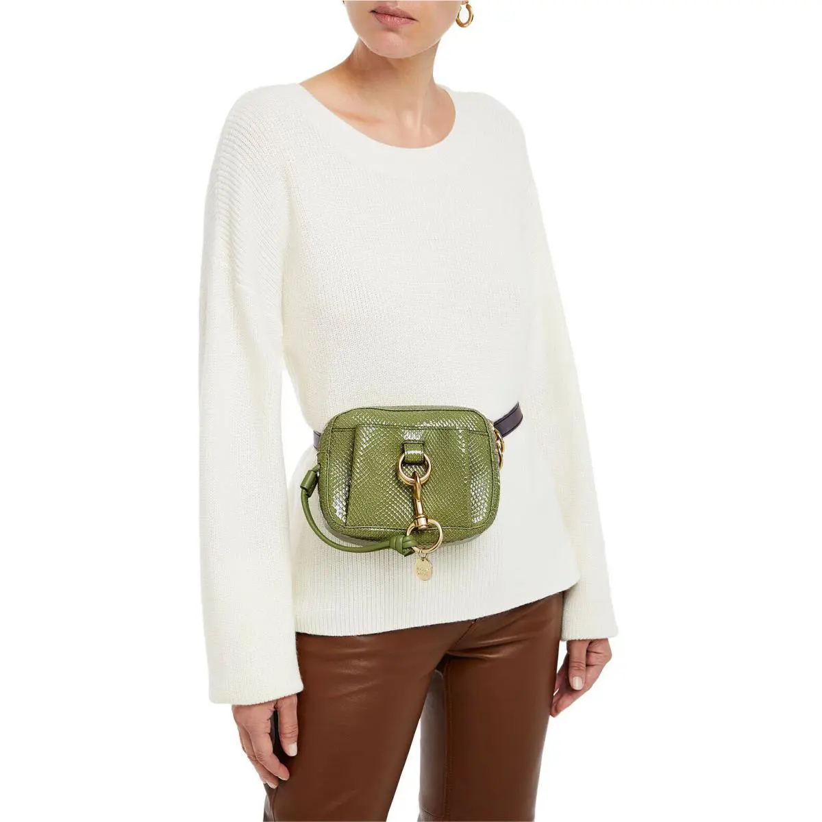 See BY Chloé Tony Snake Effect Green Leather Belt Bag X6404