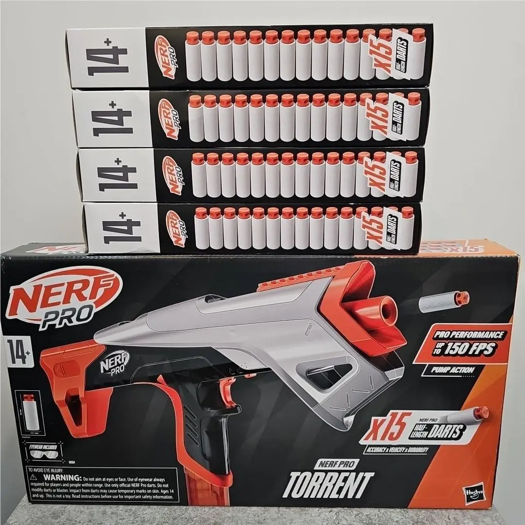 Nerf Pro Torrent Blaster + 60 Extra Darts Bundle 150 Fps Teen Christmas Gift