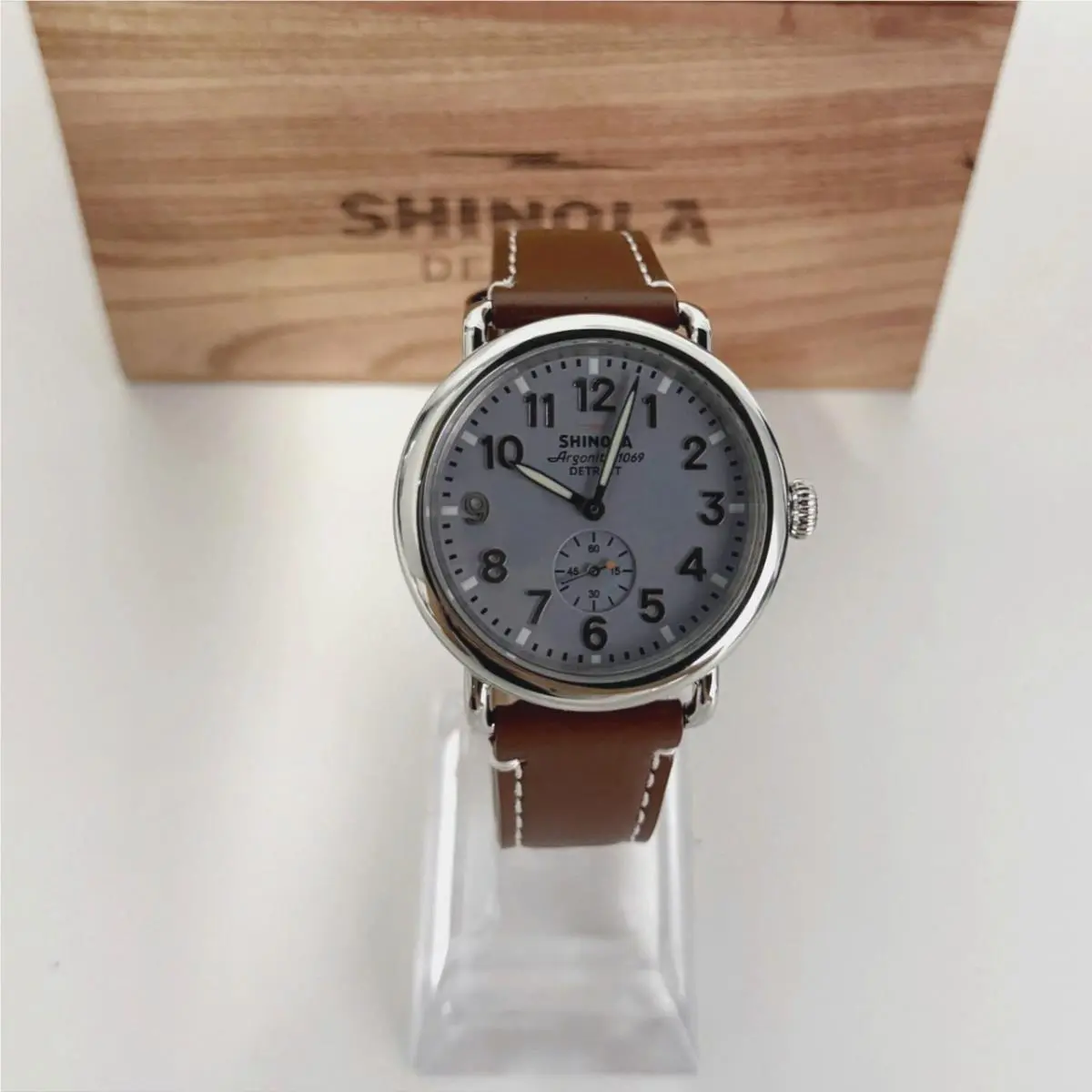 The Runwell Slate Blue Dial Tan Leather Strap Quartz Men`s Watch 41mm by Shinola