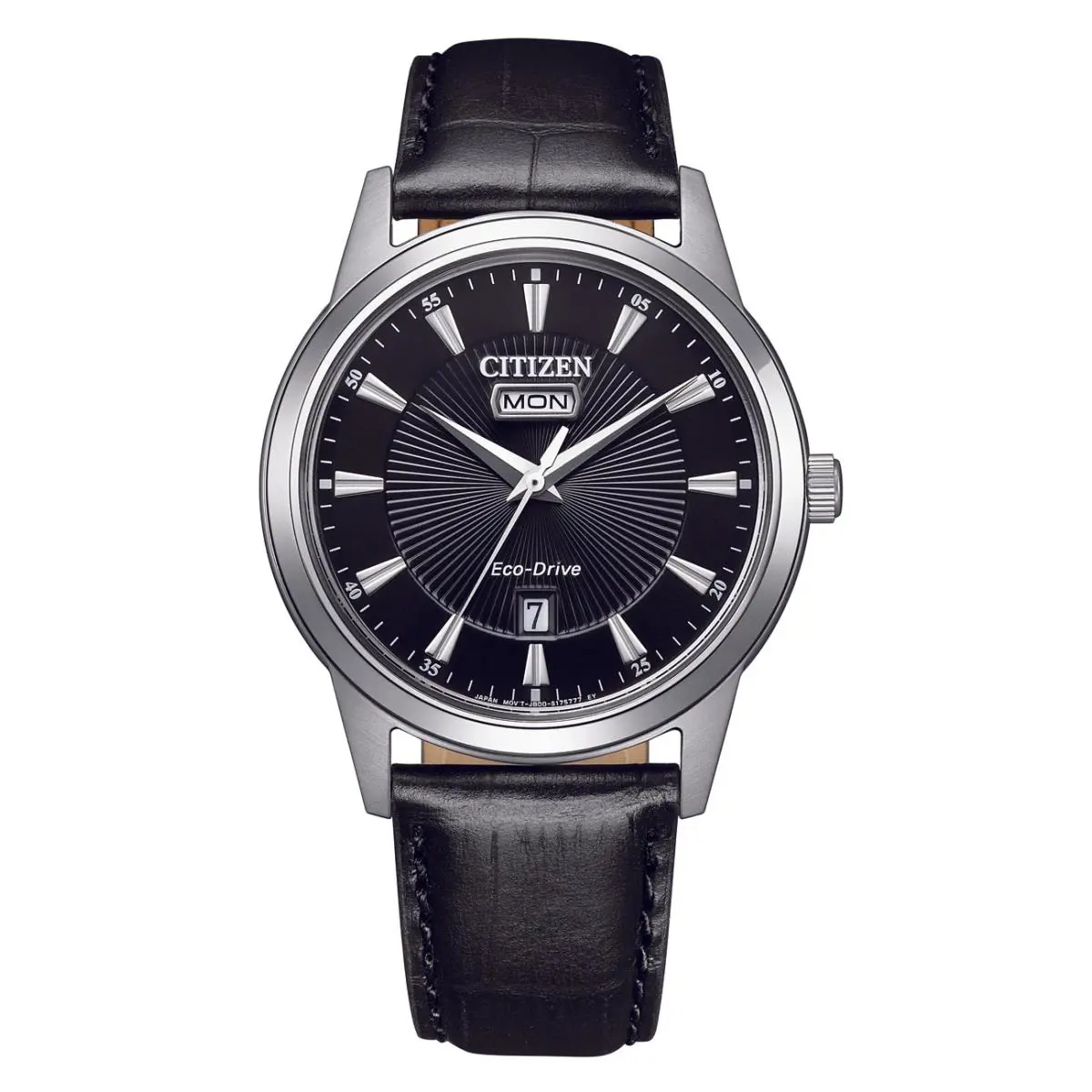 Citizen Eco-drive Black Dial Black Leather Day/date Men`s Watch AW0100-27E