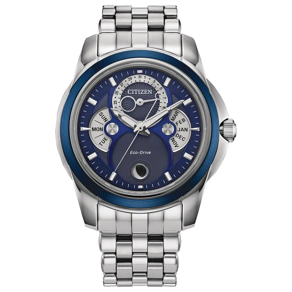 Citizen Eco-drive Calendrier Blue Dial Day Date Month Men`s Watch BU0088-51H