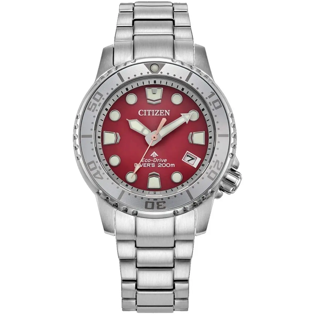 Citizen Women`s Watch Promaster Dive Red Dial Silver Tone Bracelet EO2027-50Z - Dial: Red, Band: Silver