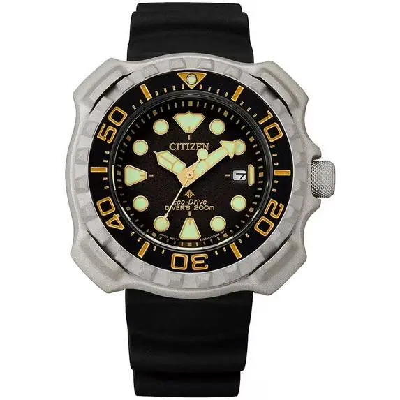 Citizen BN0220-16E Promaster Dive Eco-drive Date Super Titanium Men`s Watch - Dial: Black, Band: Black, Bezel: Black