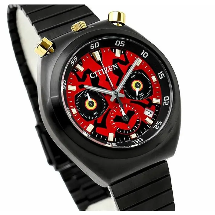 Citizen Star Wars Darth Maul AN3668-55W Chronograph Unisex Date Indicator Watch - Dial: Red, Band: Black, Bezel: Black