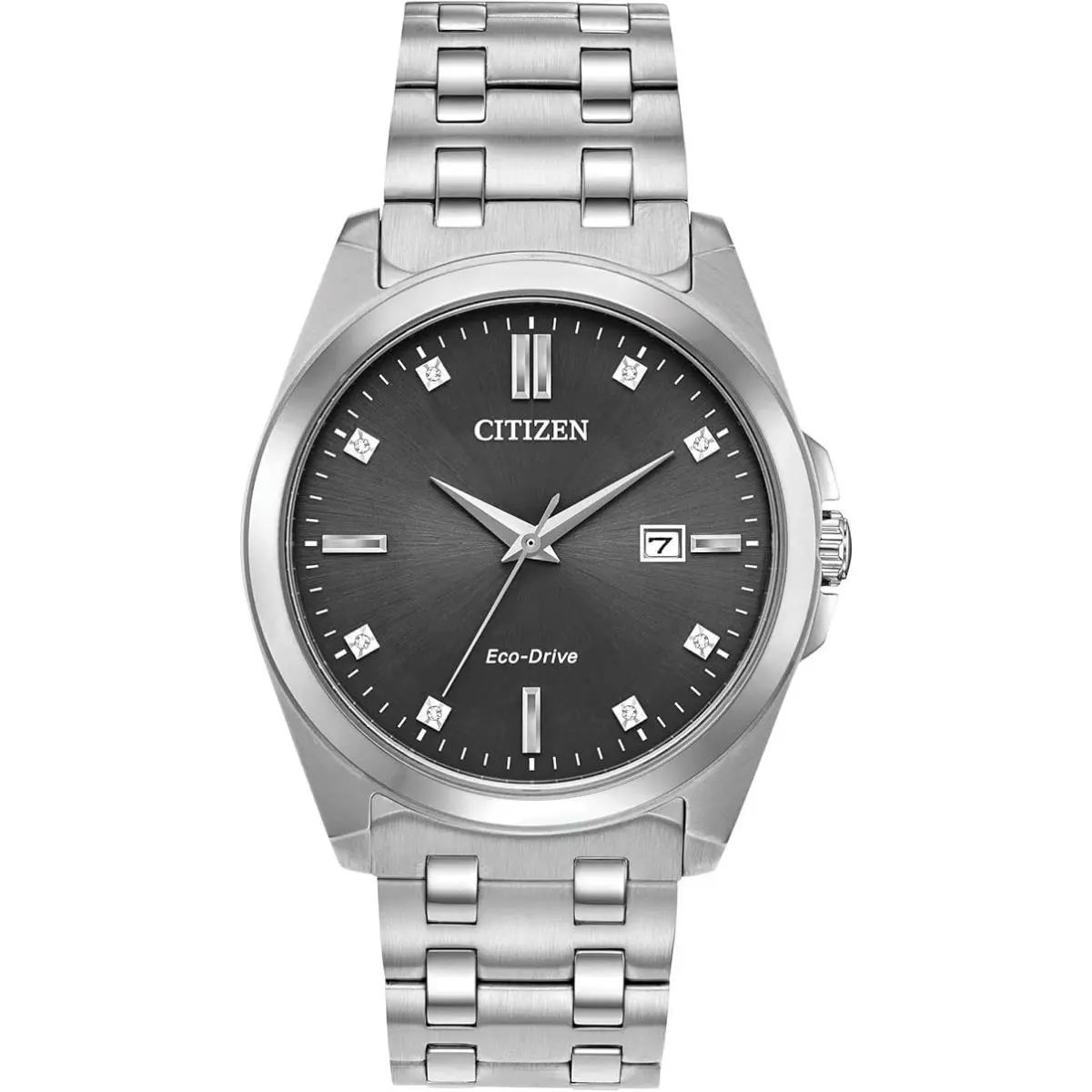 Citizen BM7100-59H Corso Diamond Sapphire Stainless Silver Tone Men`s Watch - Dial: Gray, Band: Silver, Bezel: Silver