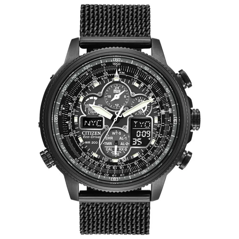 Black Citizen Eco Drive Promaster Navihawk A-t Radio Controlled Watch JY8037-50E