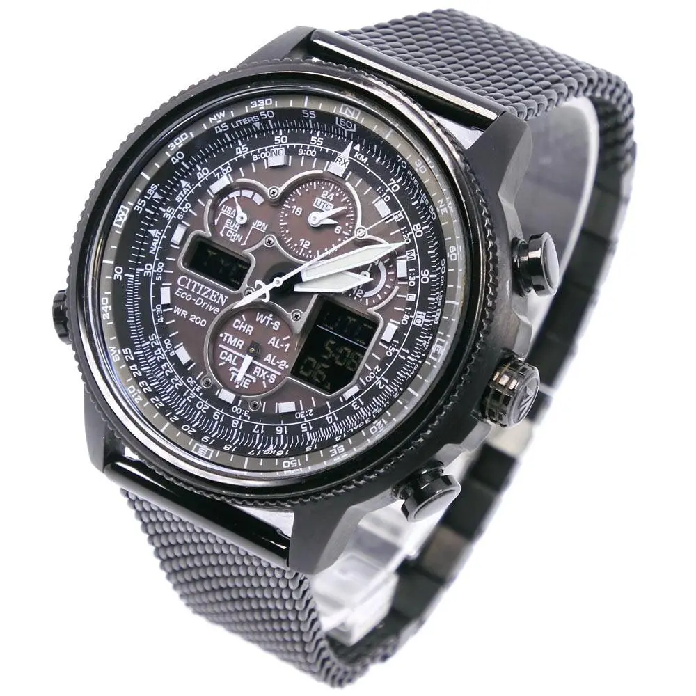 Citizen JY8037-50E Promaster Navihawk Black Dial World Time A-t Men`s Watch - Dial: Black, Band: Black, Bezel: Black