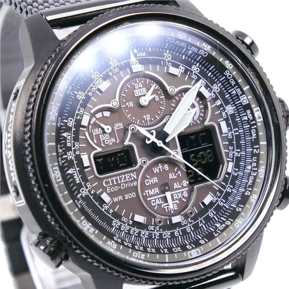 Citizen Promaster Navihawk Black Dial World Time A-t JY8037-50E Men`s Watch - Dial: Black, Band: Black, Bezel: Black